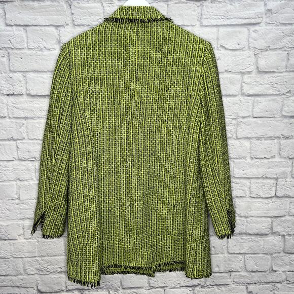 EVAN PICONE Womens Coat Lime Green/Black Raw Hem Size 16 Tweed Peacoat - Picture 5 of 5